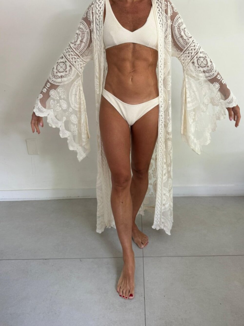 Jen's Pirate Booty Sheer Lace Maxi Kaftan Cover-Up Ivory OS